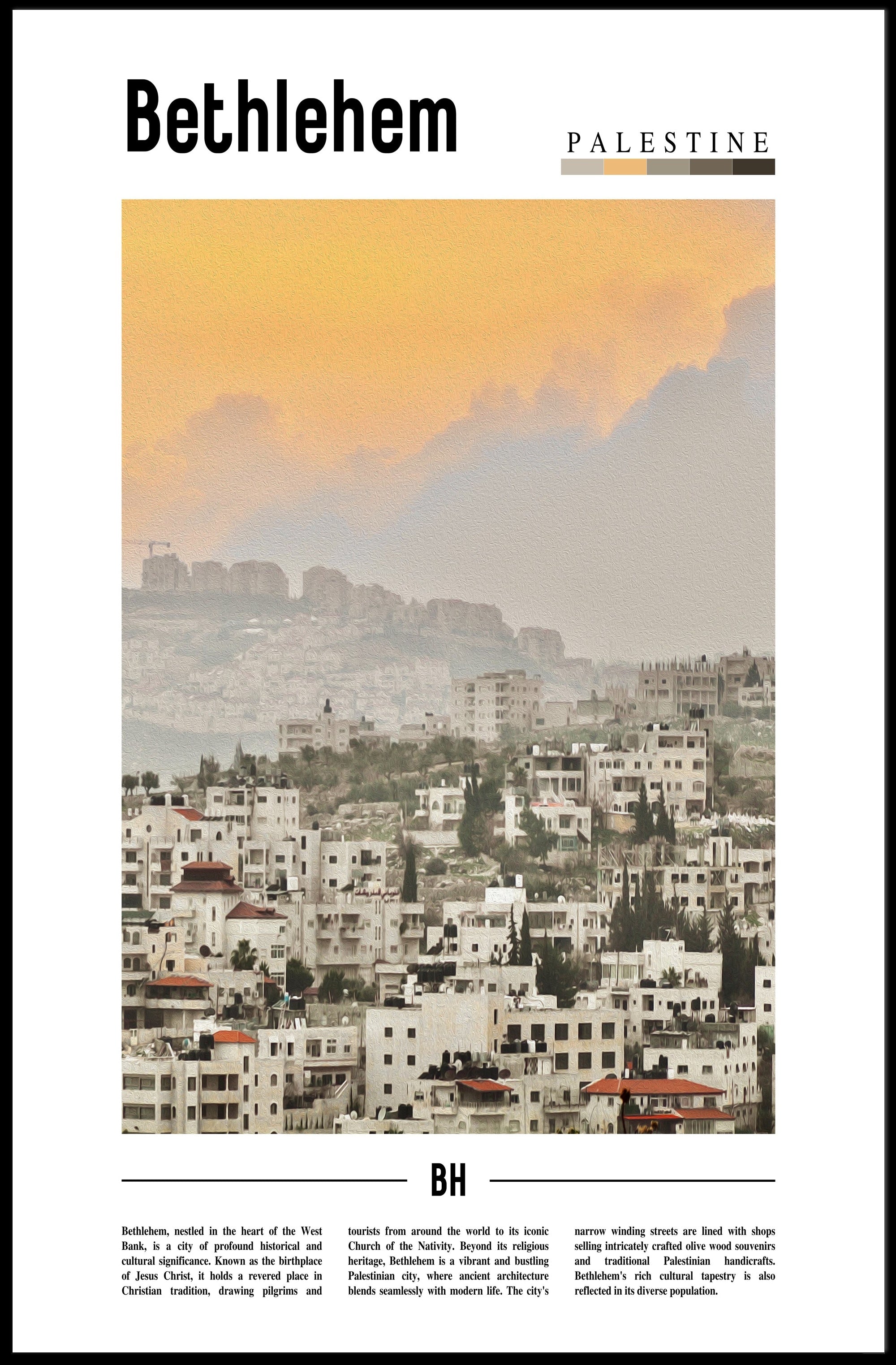 Bethlehem Urban Landscape with Middle Eastern Architecture Cityscape Poster PosterGoat