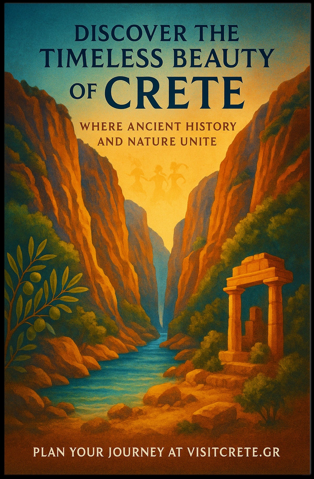 Crete's Ancient Beauty Serene Vintage Travel Poster
