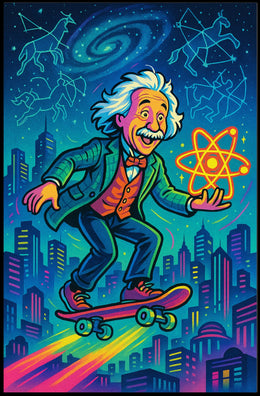 Cosmic Einstein on a Skateboard Poster