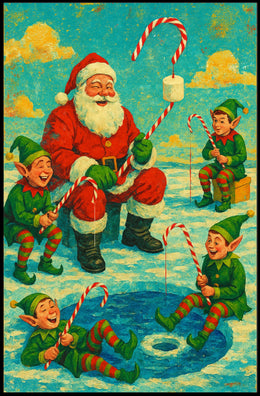 Festive Santa and Elves Vintage Christmas Artistic Poster