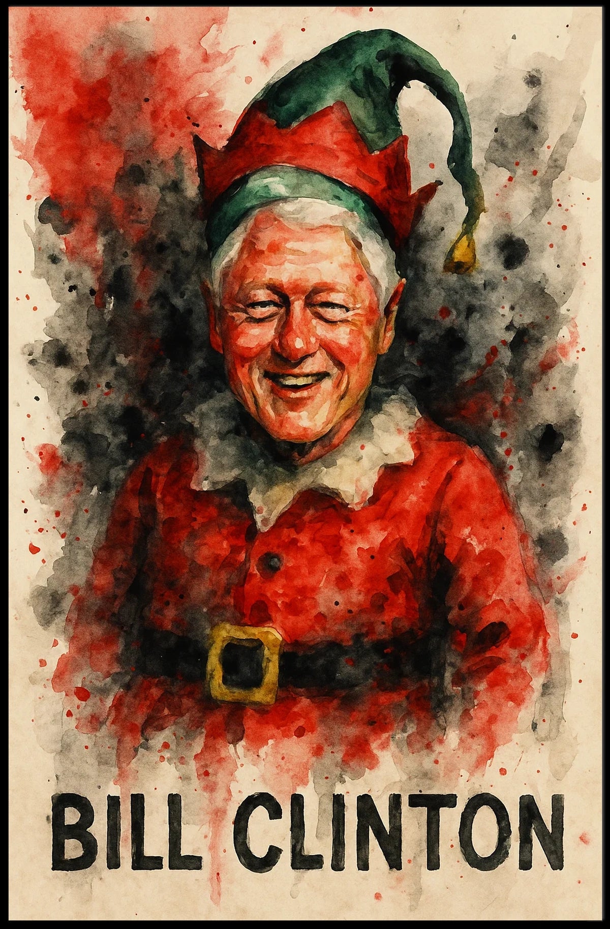 Santa-Inspired Watercolor Portrait: Abstract, Artistic, or Pop Culture Poster