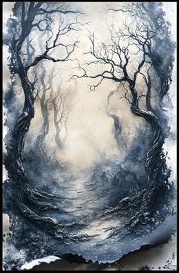 Misty Forest Path Eerie Landscape Artistic Poster