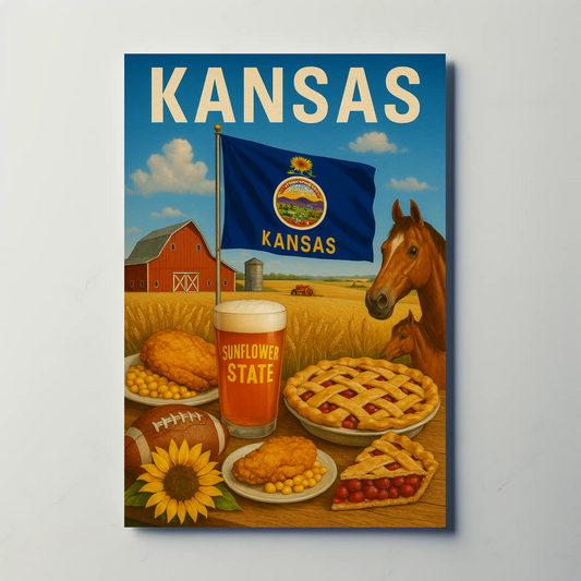 Kansas Farm Horse Pie Sunflower Beer Flag Travel Poster