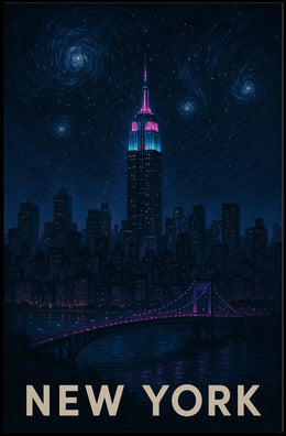New York City Night Skyline Poster Abstract Wall Art