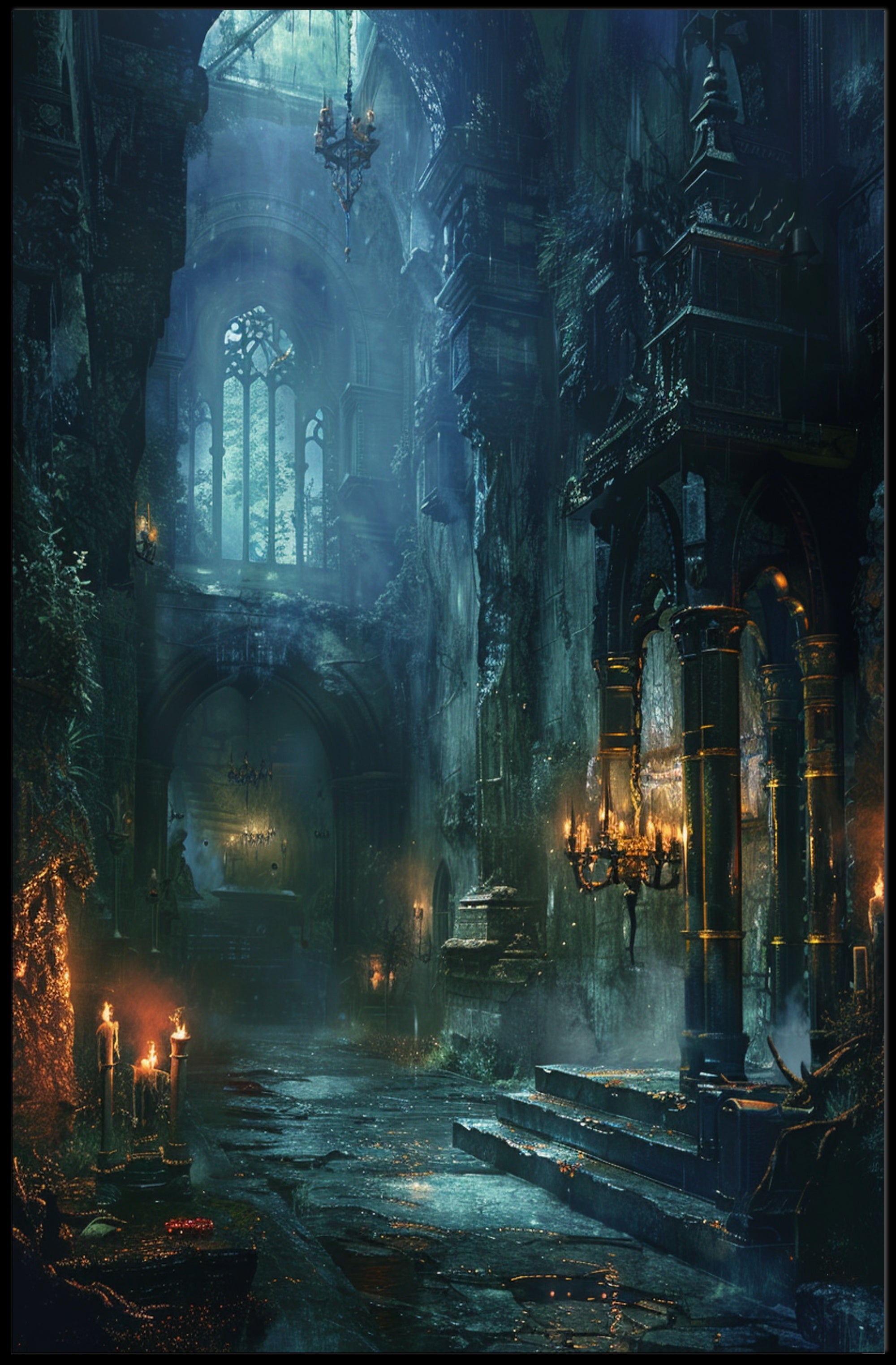 Gothic Cathedral Mystery: Atmospheric Art Poster PosterGoat