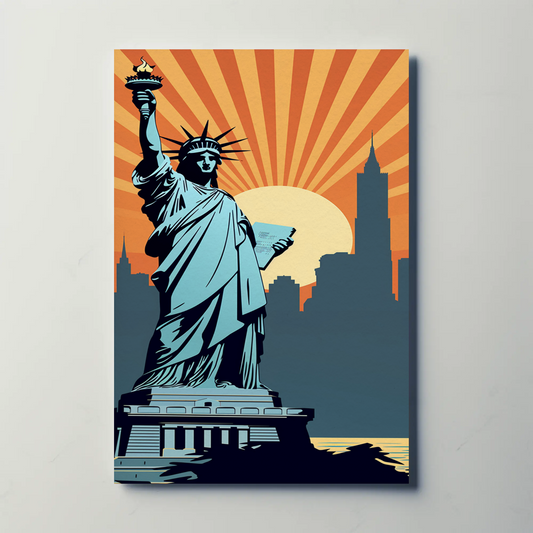 Statue Of Liberty New York Skyline Sunset Travel Poster