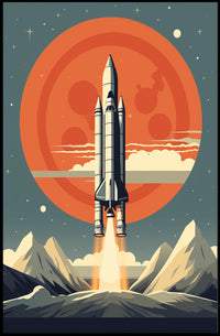 Retro Space Shuttle Launch Scene: Futuristic Sci-Fi Poster