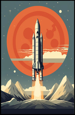 Retro Space Shuttle Launch Scene: Futuristic Sci-Fi Poster