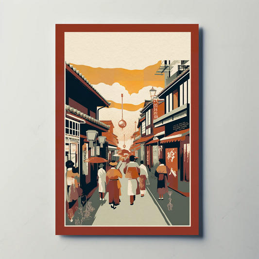 Kyoto Historic Market Street Vintage Japan Travel Poster