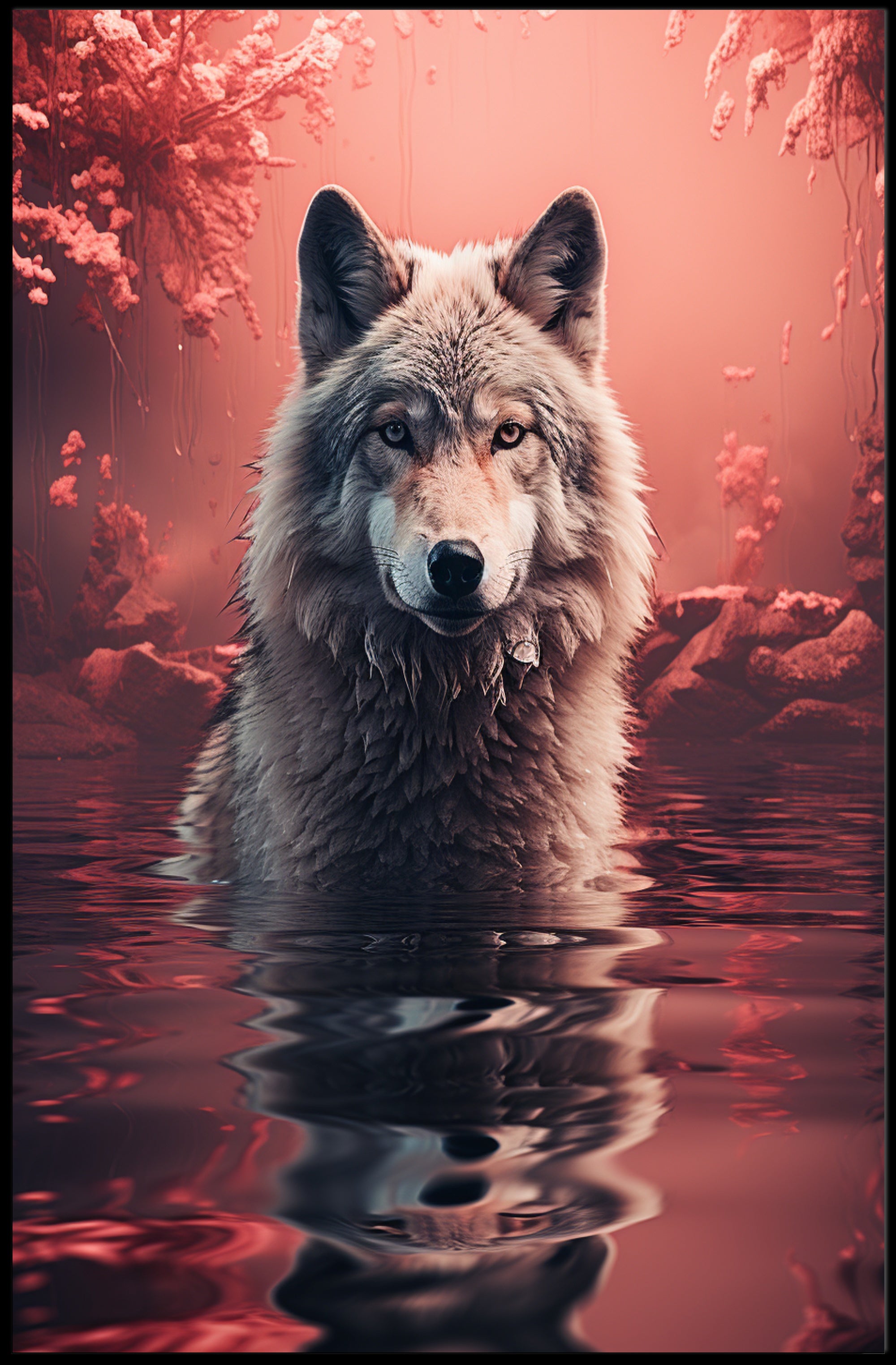 Majestic Wolf In Enchanted Waters Poster PosterGoat