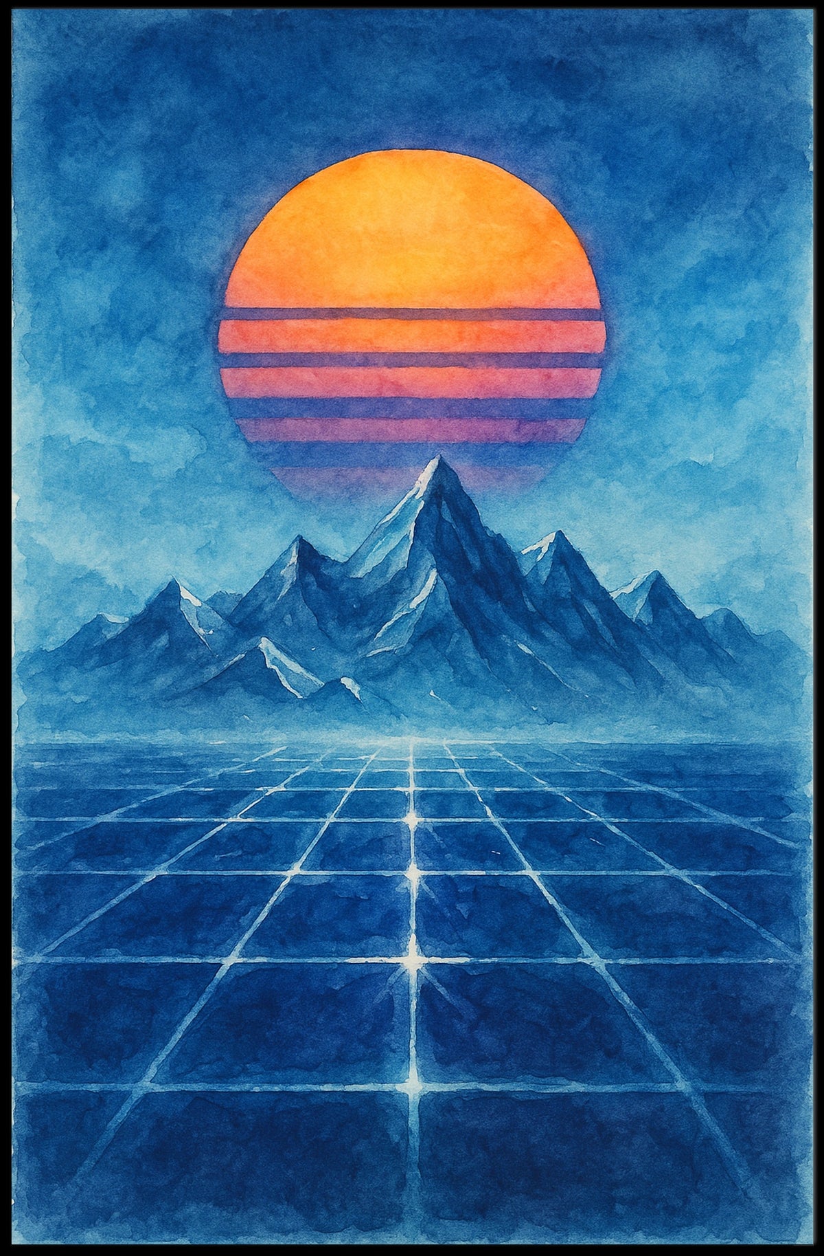 Retro-Futuristic Synthwave Landscape Art Poster