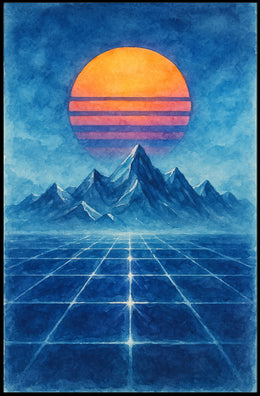 Retro-Futuristic Synthwave Landscape Art Poster