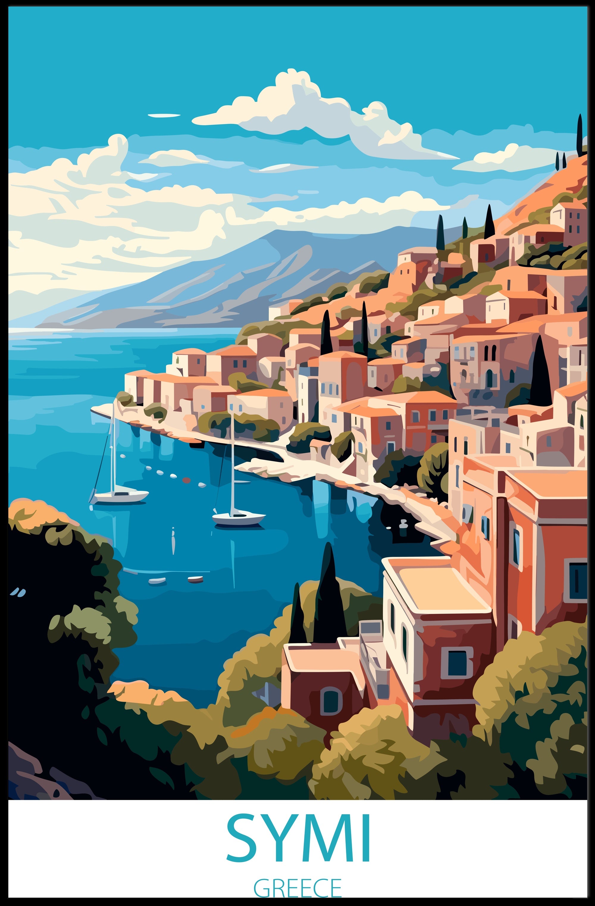 Vibrant Coastal Town Travel Poster