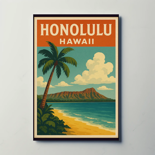 Honolulu Hawaii Diamond Head Beach View Poster