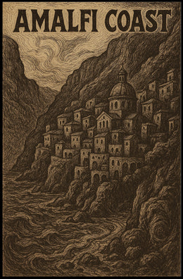 Amalfi Coast Scenic Illustration Poster Wall Art Decor