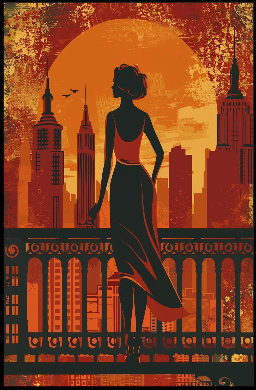 Urban Elegance: Vintage Cityscape Silhouette Poster
