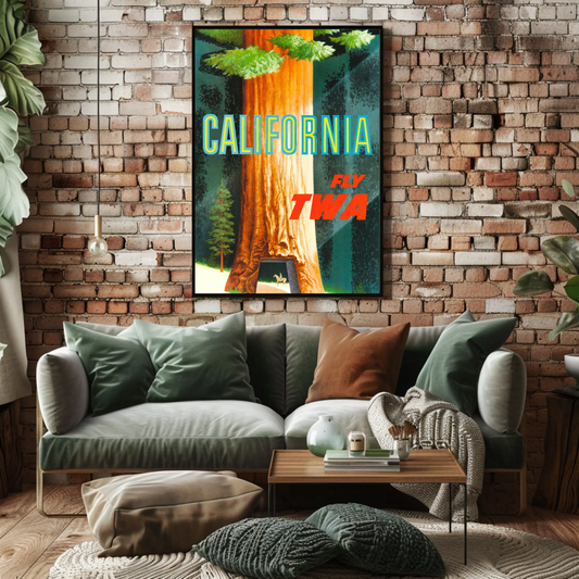1950s TWA California Redwoods Drive Thru Tree Travel Poster
