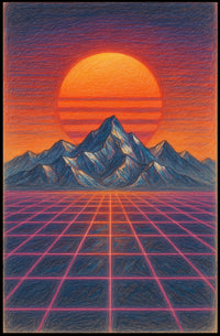 Futuristic Synthwave Sunset: Retro-Futuristic Sci-Fi Poster