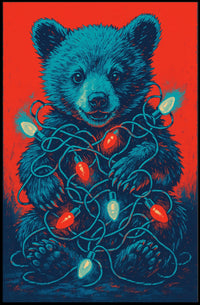 Festive Bear With Lights Poster