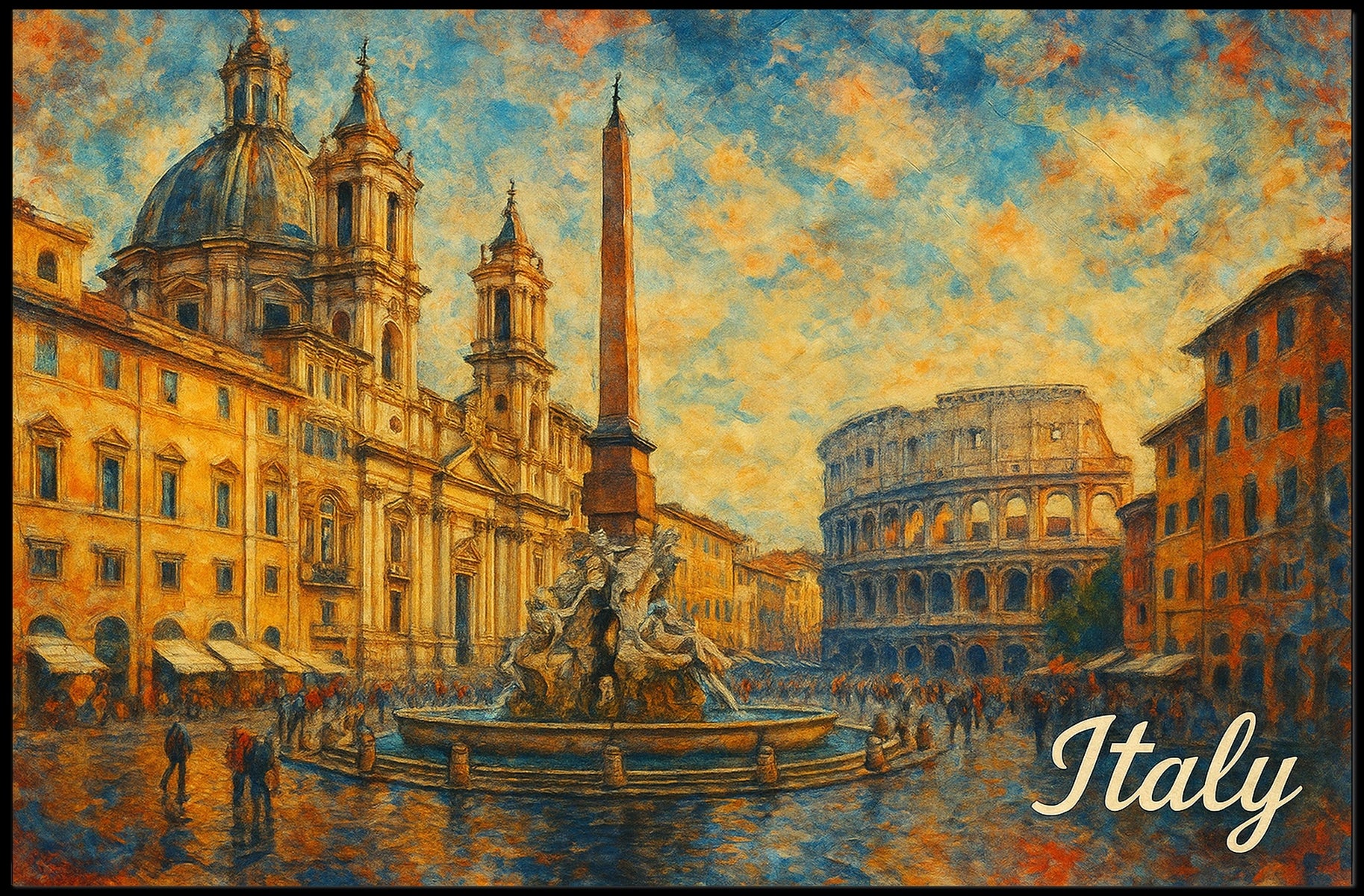 Enchanting Italy Watercolor Impressionism Travel Italian Landscapes Mediterranean Vibe Poster