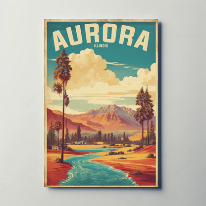 Aurora Illinois River Horizon Vintage Travel Poster