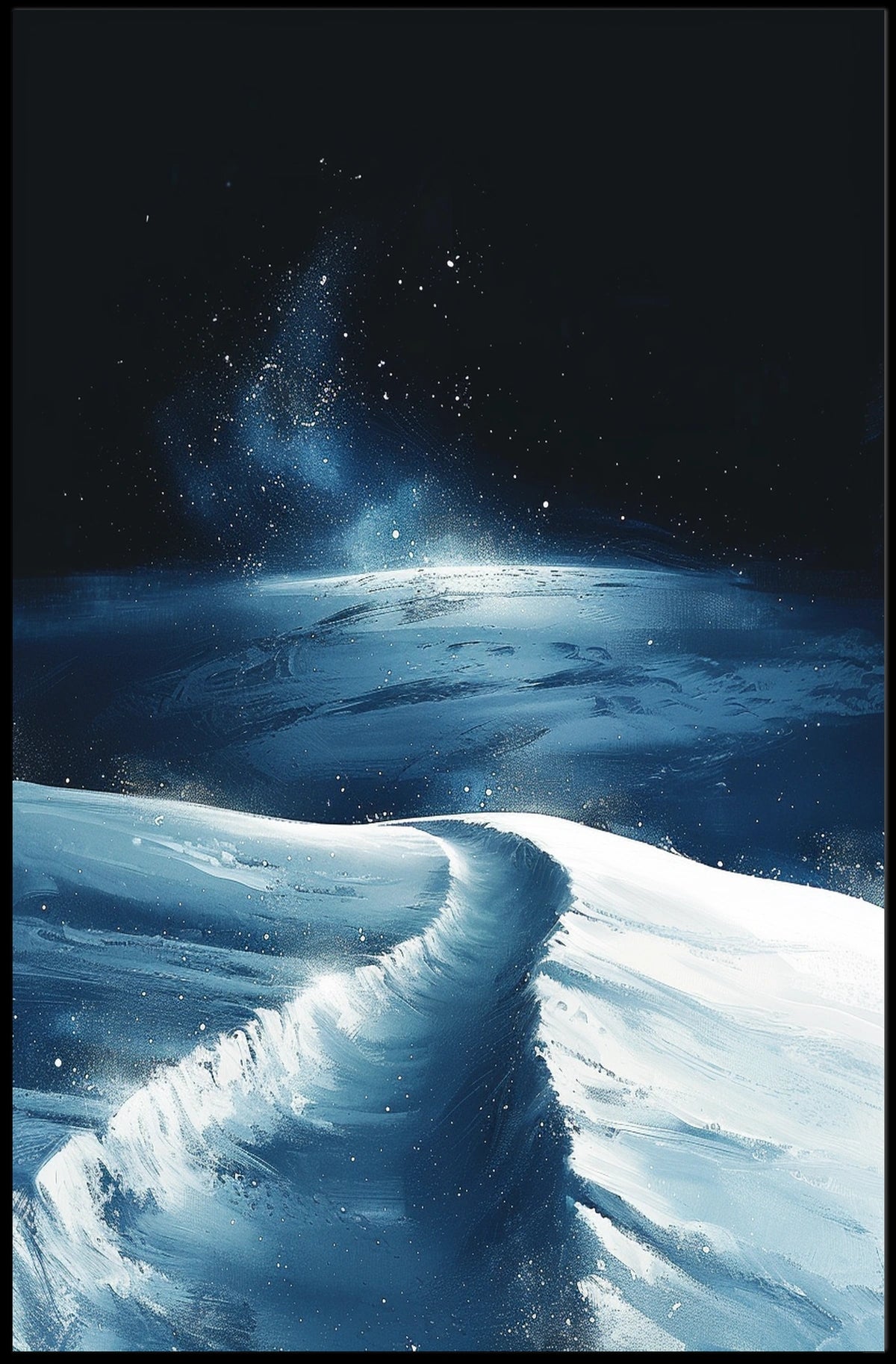 Serene Snowy Landscape Under Starry Sky Poster
