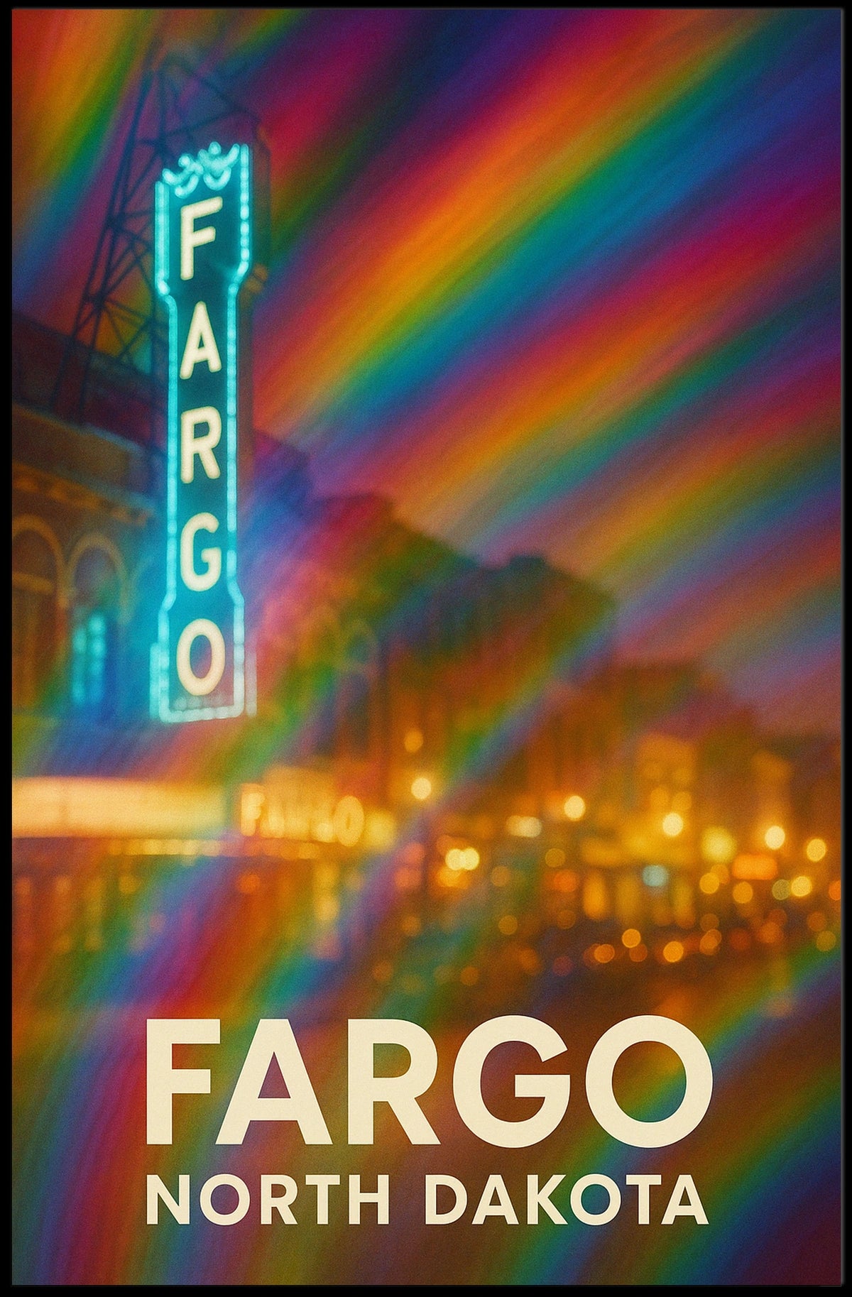 Fargo North Dakota Vibrant Cityscape Digital Painting Impressionism Urban Travel Poster