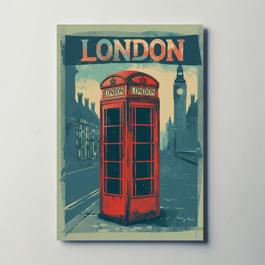 London Vintage Travel Poster - Phone Booth