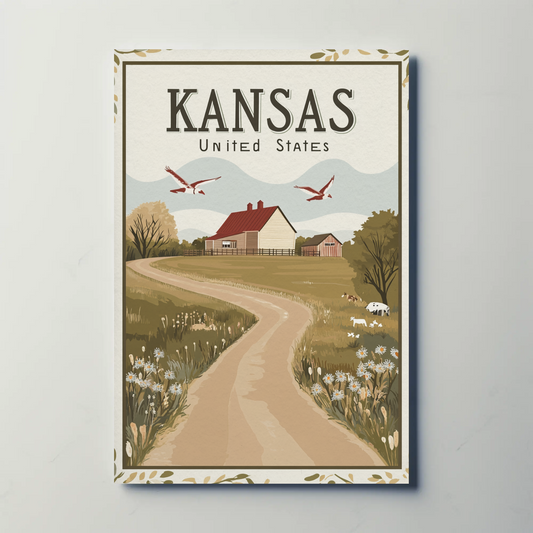 Kansas Red Barn Vintage Poster