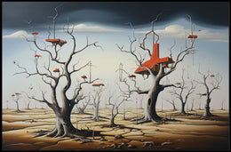 Surreal Trees and Structures: Futuristic Sci-Fi Poster