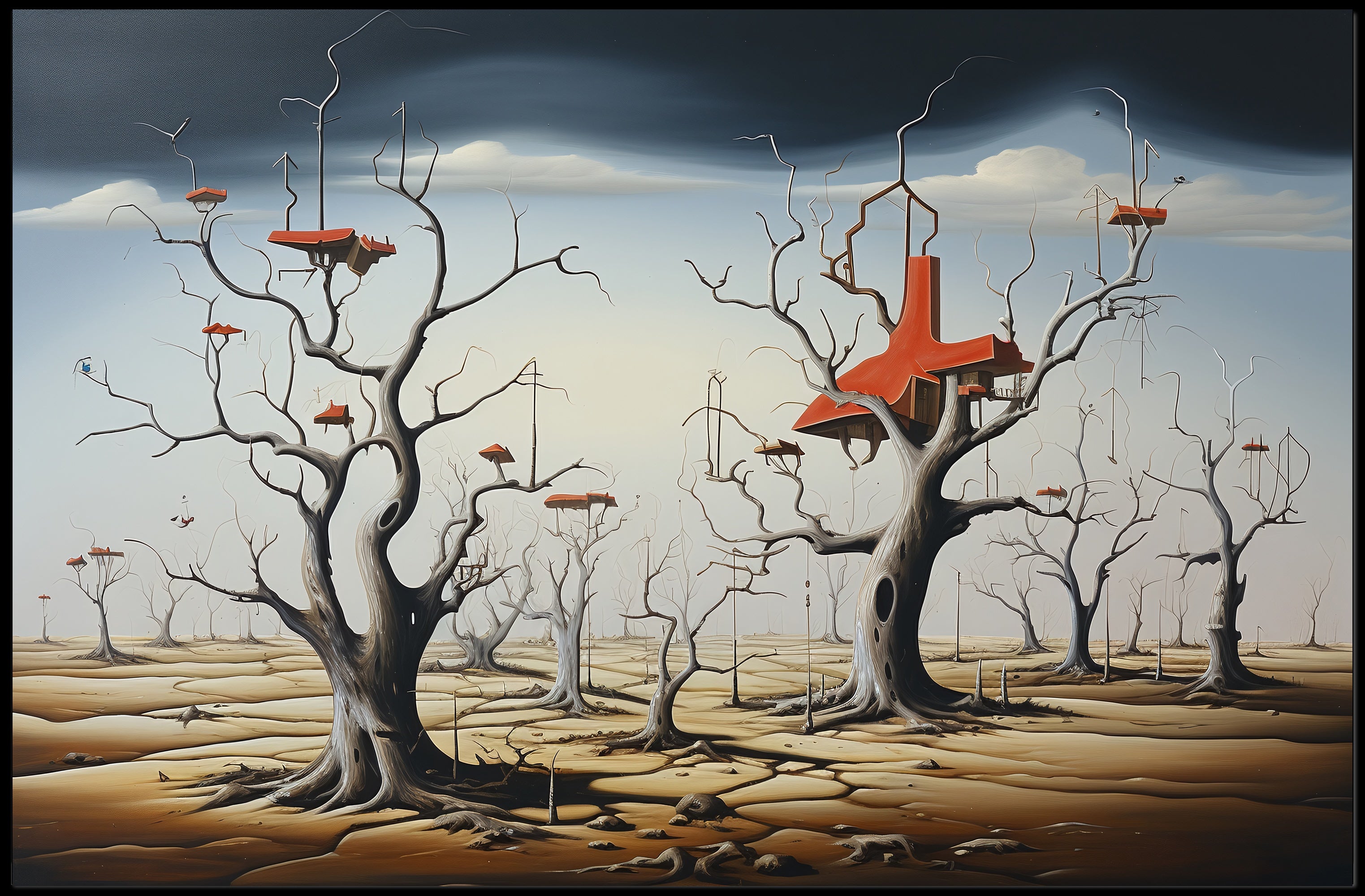 Surreal Trees and Structures: Futuristic Sci-Fi Poster