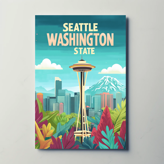 Seattle Washington State Vintage Style Poster