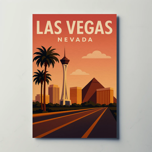 Las Vegas Nevada Skyline Stratosphere Sunset View Poster