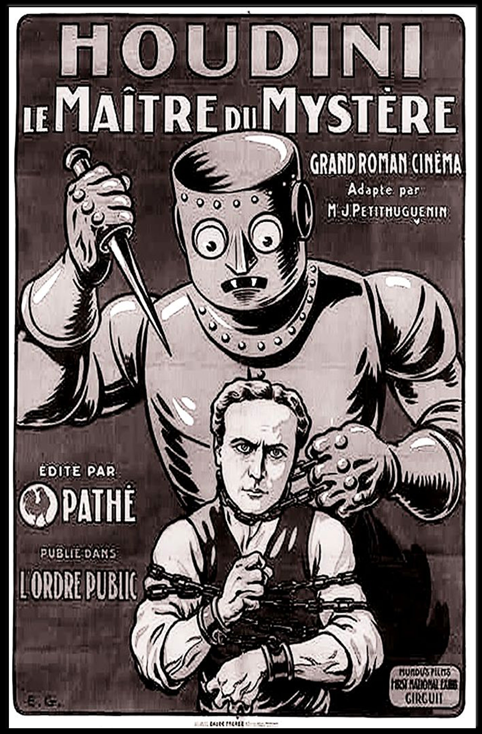 Houdini Robot Illusion: Vintage Suspense Movie Poster