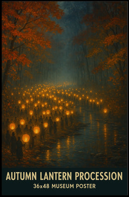 Autumn Lantern Festival Forest Cozy Impressionist Poster