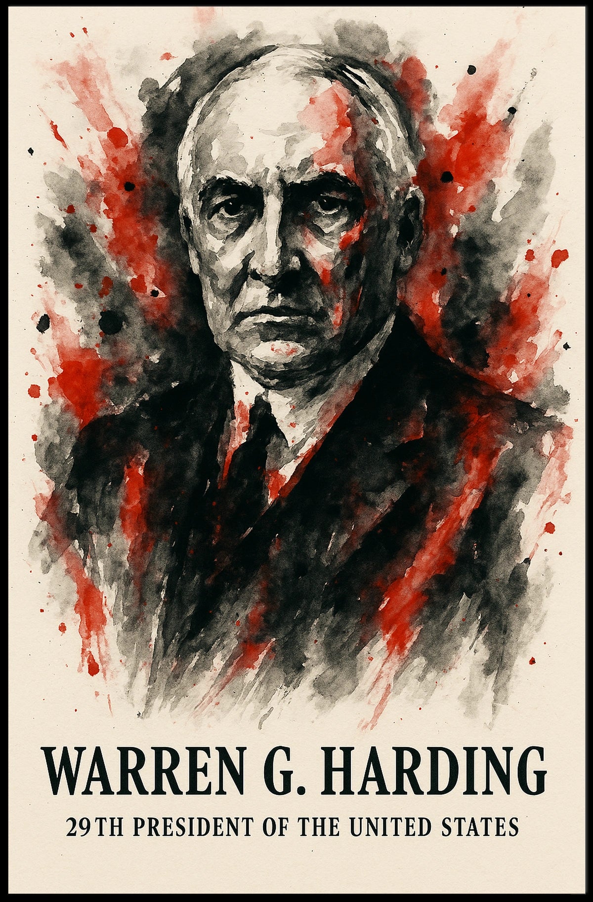 Warren G. Harding Vintage Watercolor Historical Presidential Poster