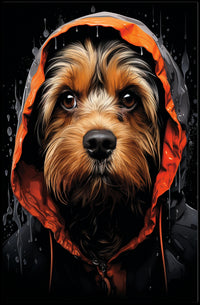 Stylized Dog in Hooded Raincoat Artistic Animal Poster