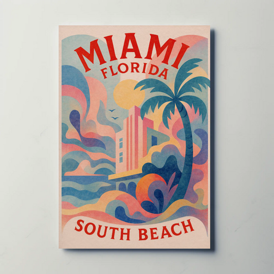 Miami South Beach Pastel Art Deco Retro Style Poster