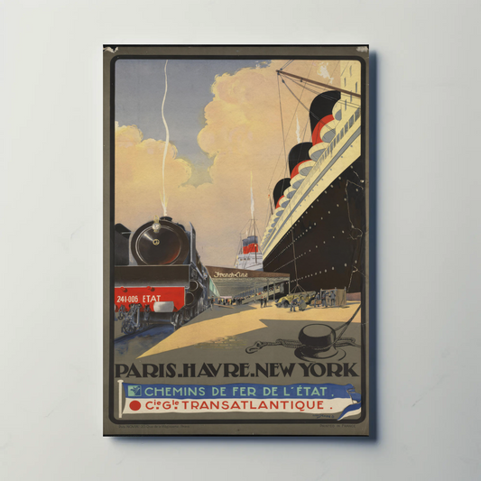 Paris To New York Vintage Travel Poster Railway Ocean