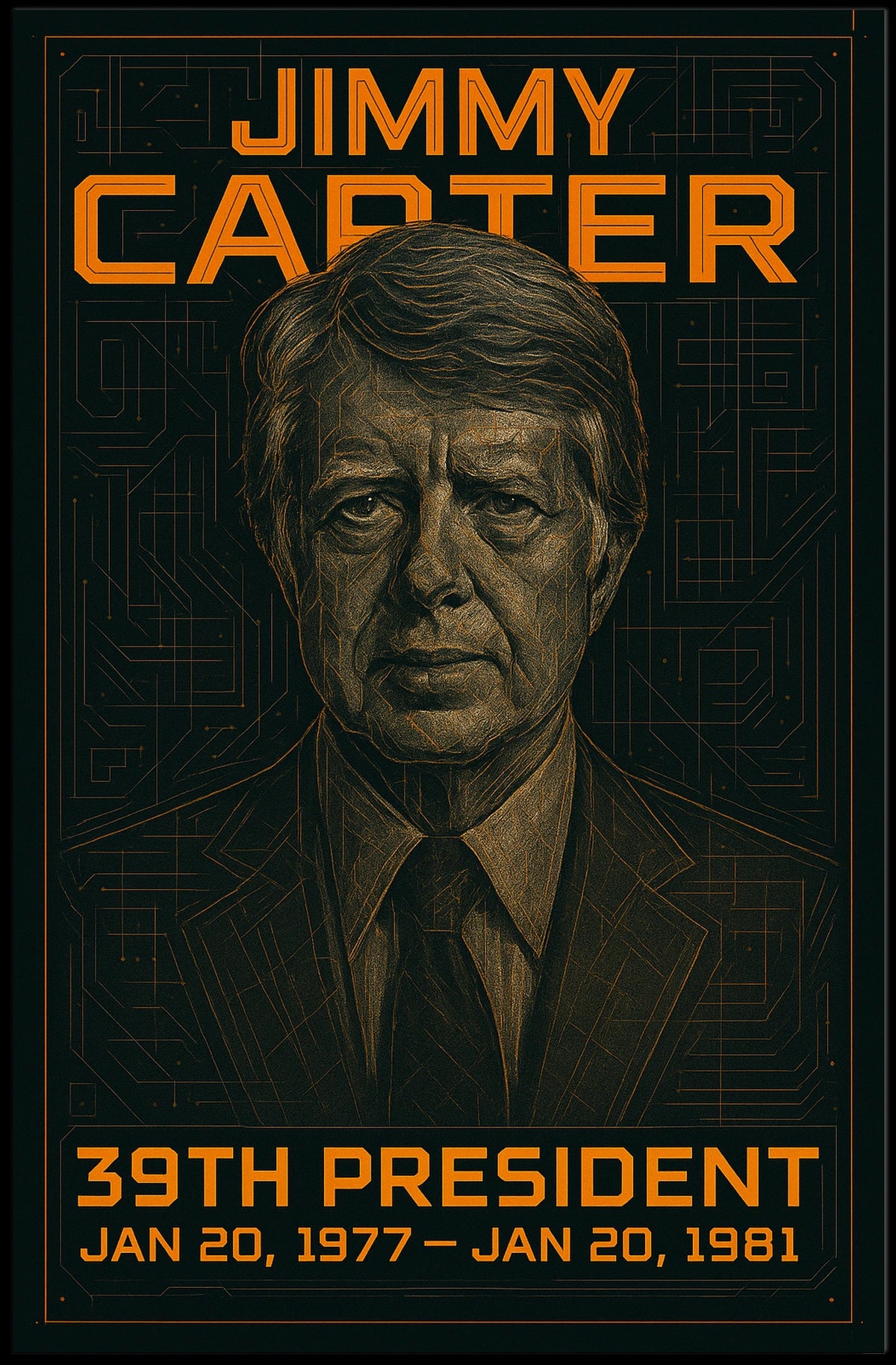 Jimmy Carter 39th President of the United States Techno Schematic Poster