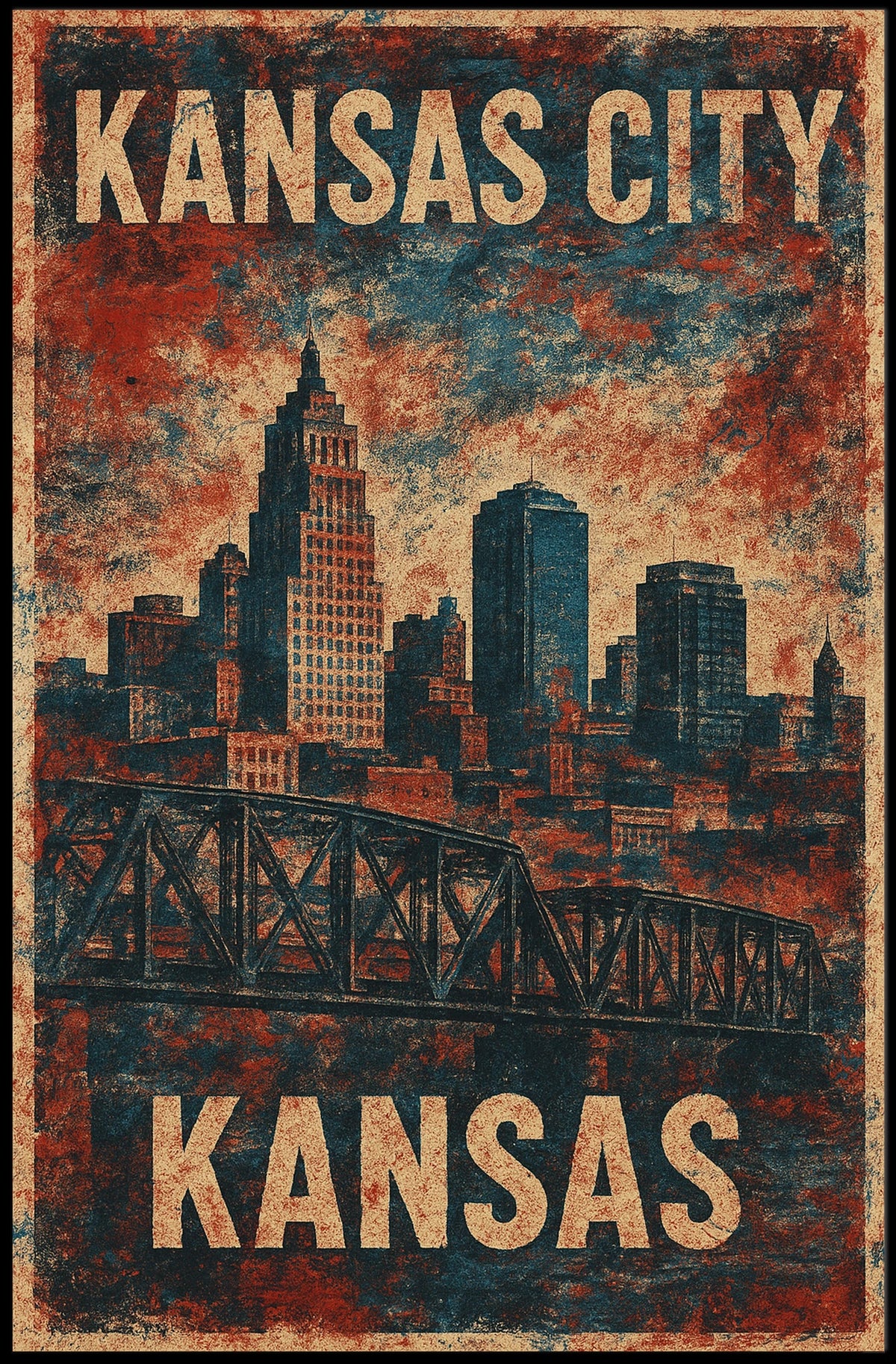 Kansas City Skyline Vintage Nostalgic Poster