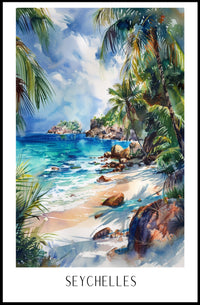 Tropical Paradise Beach Watercolor Art Travel Poster PosterGoat