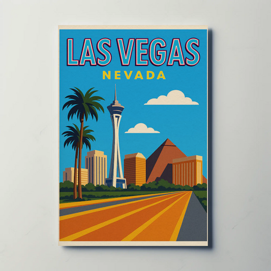 Bright Day Las Vegas Nevada Retro Skyline Poster