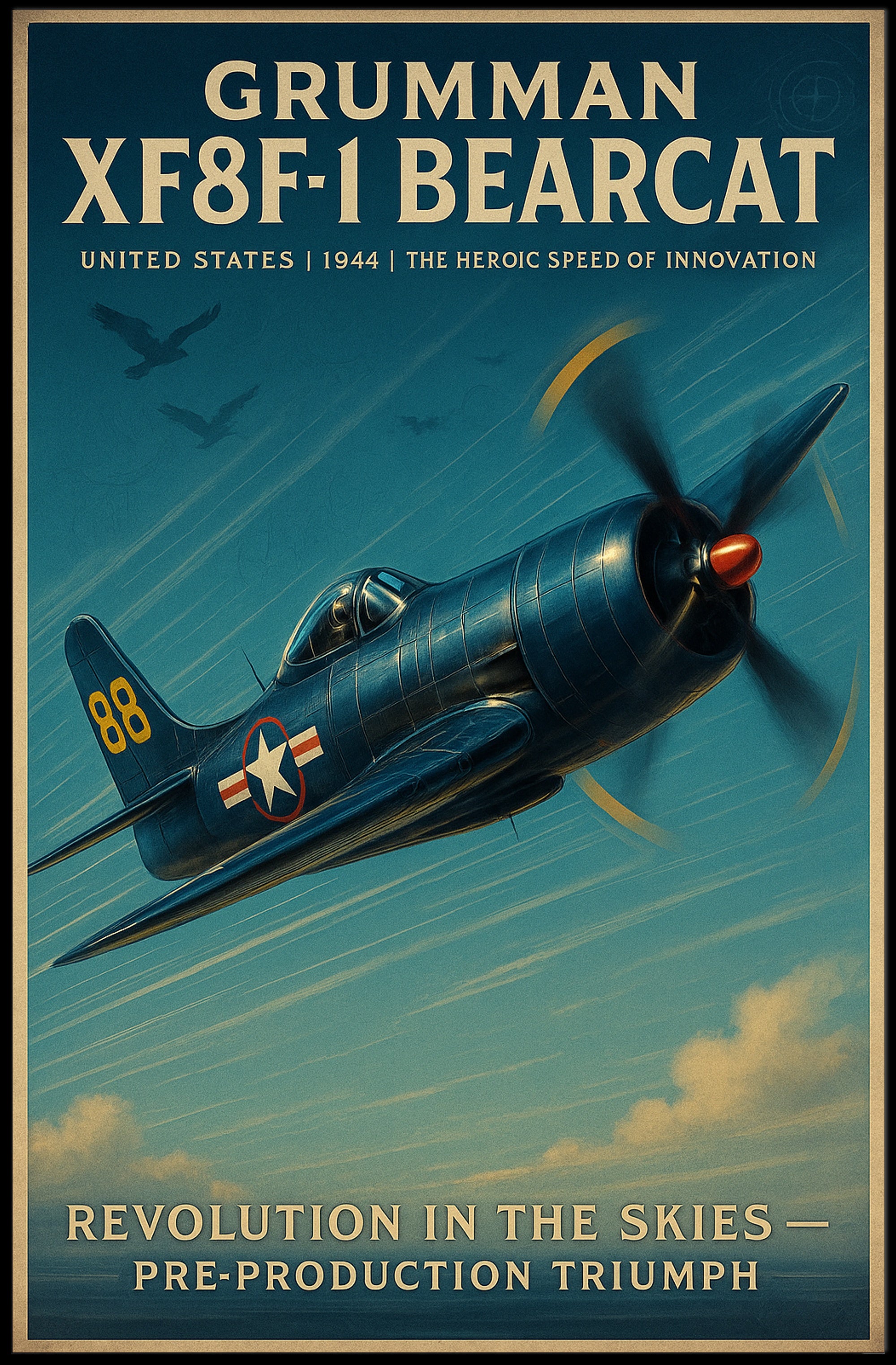 Grumman Bearcat Aviation Poster Vintage Plane Art