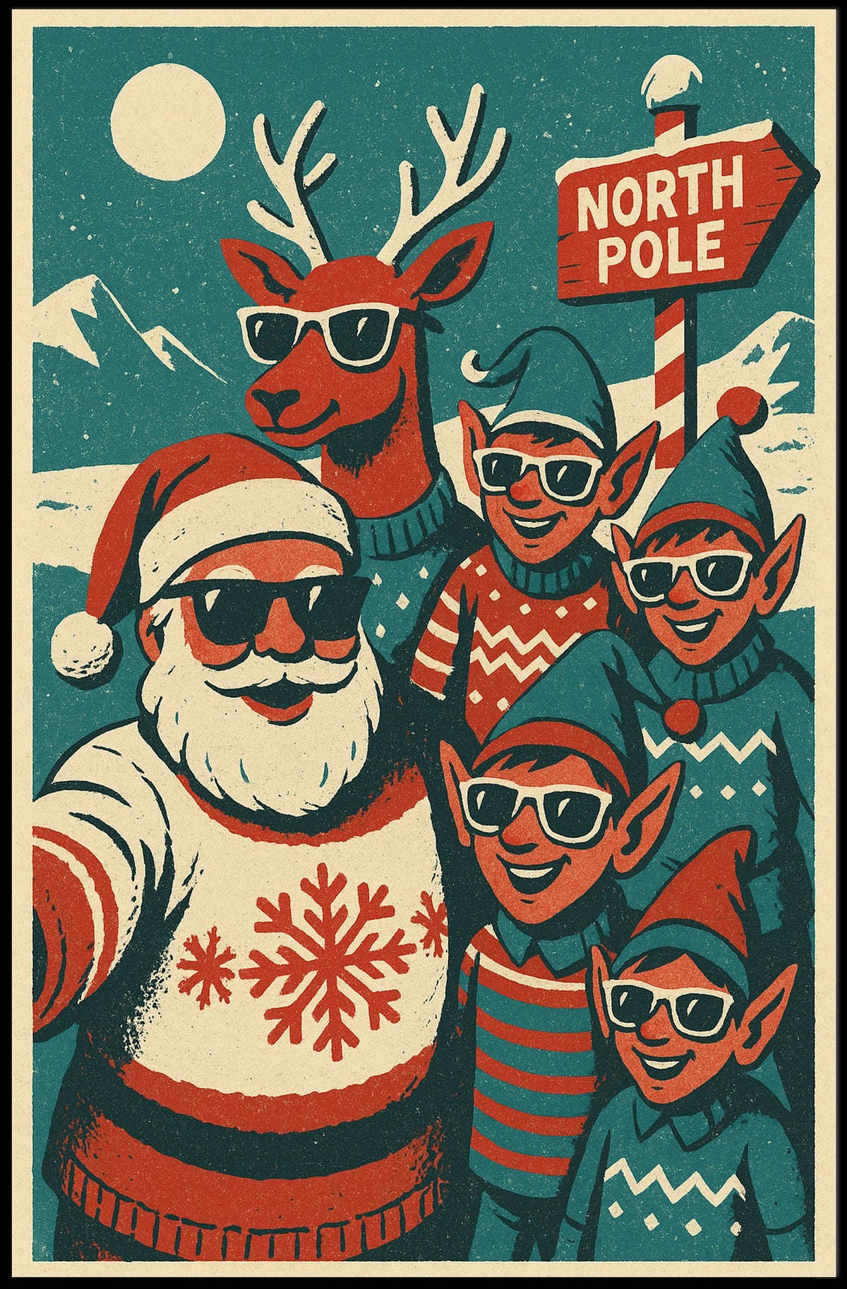 Festive North Pole Vintage Christmas Poster Art