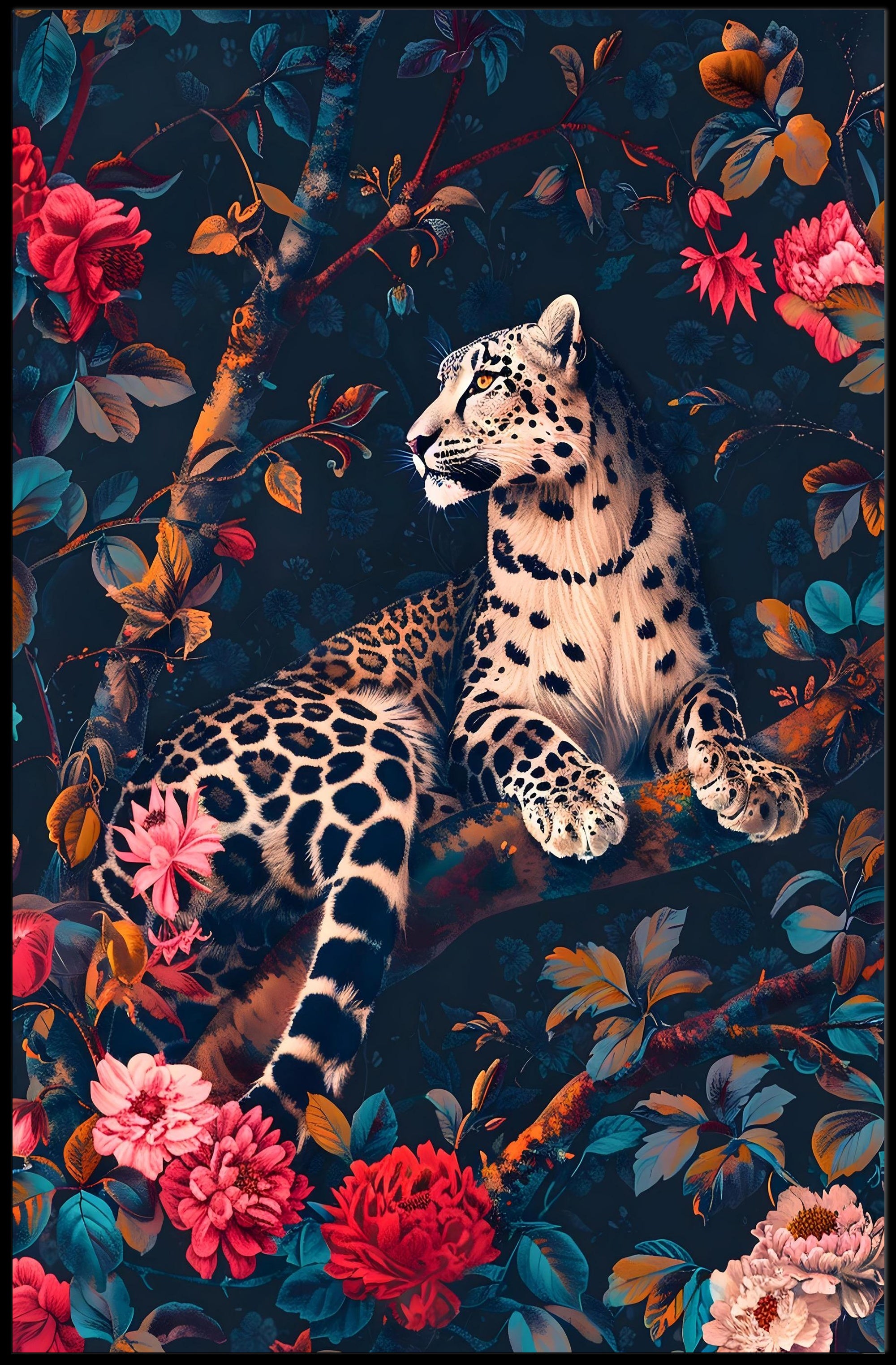 Majestic Leopard in Bloom Wall Art Print