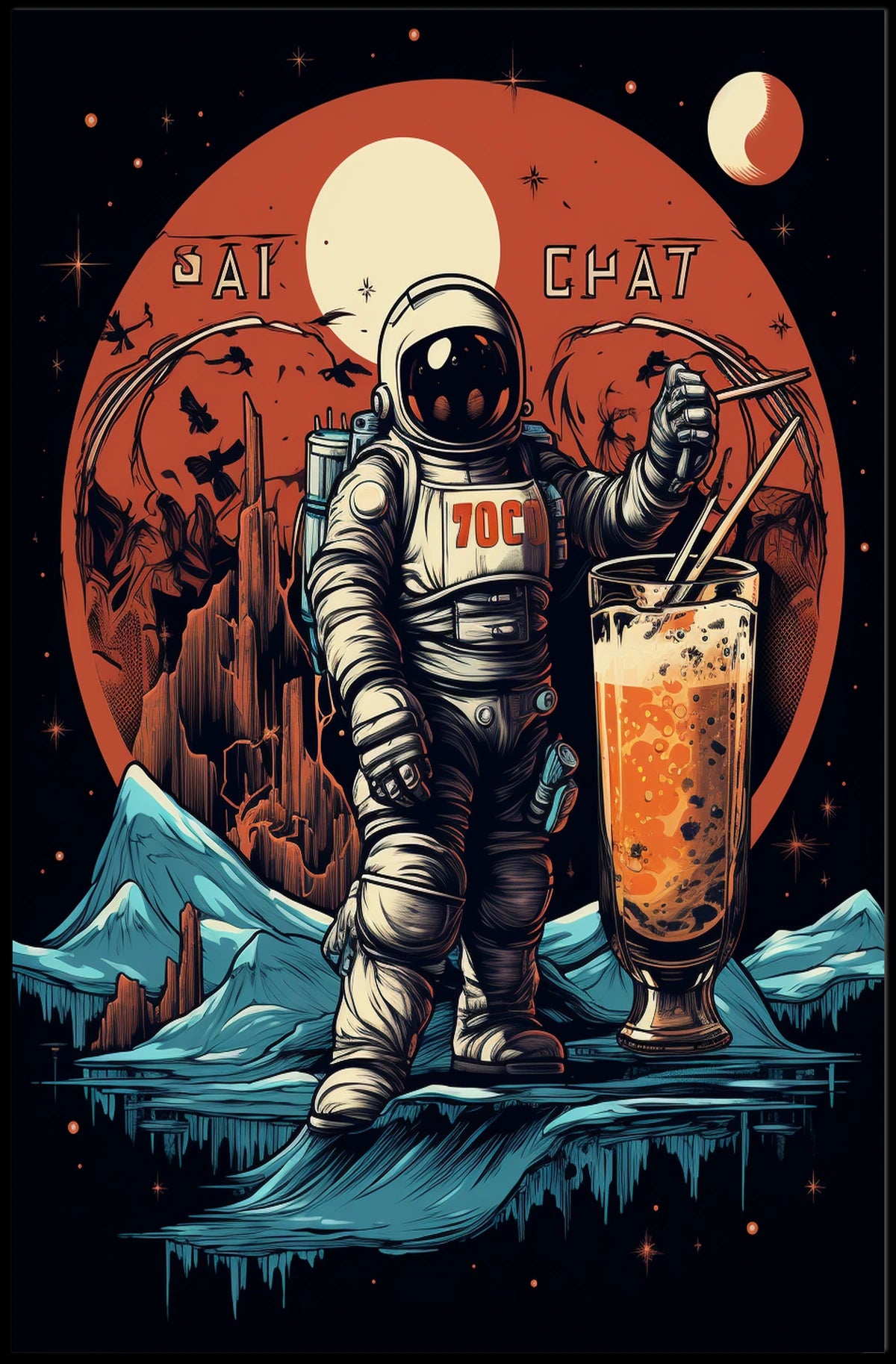 Cosmic Adventure with Bubble Tea Poster