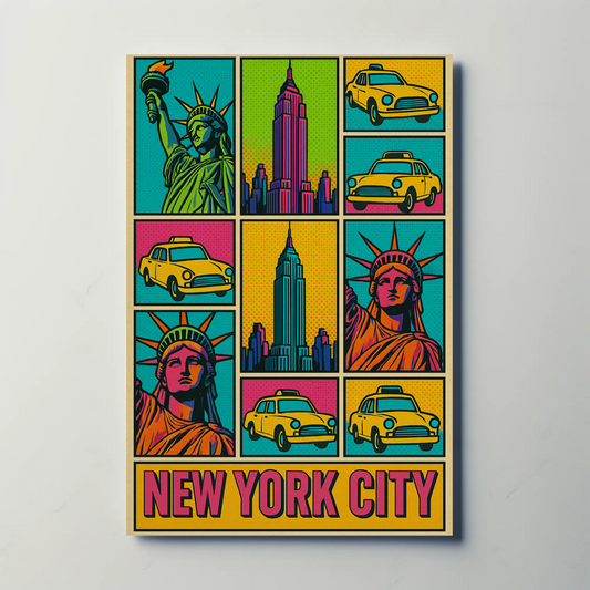 Vibrant New York City Icons Pop Art Travel Poster