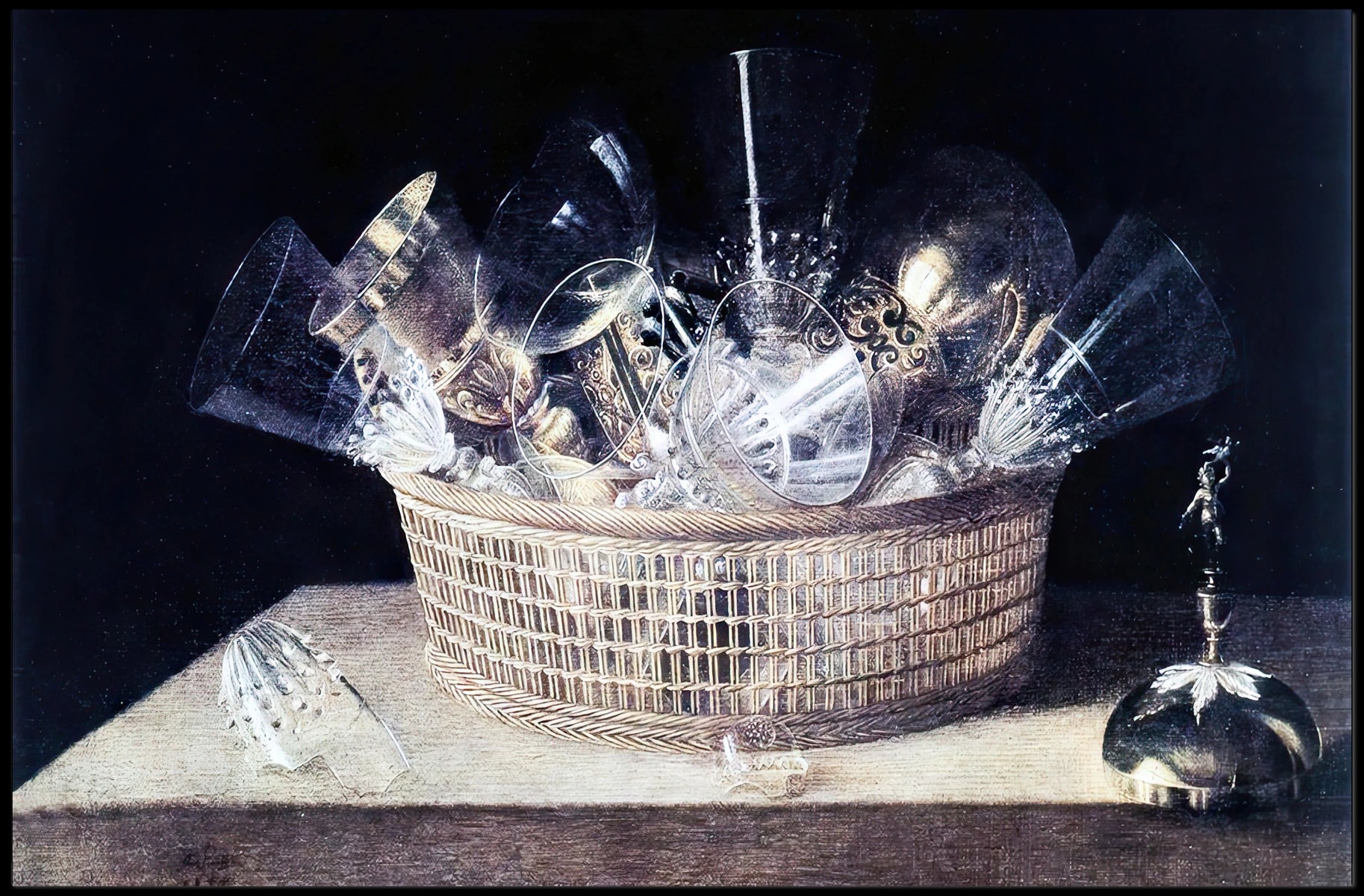 This poster features a classic still life painting with a focus on a Travel Poster