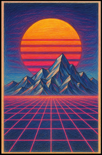 Retro-Futuristic Neon Landscape Poster - Futuristic Sci-Fi Poster
